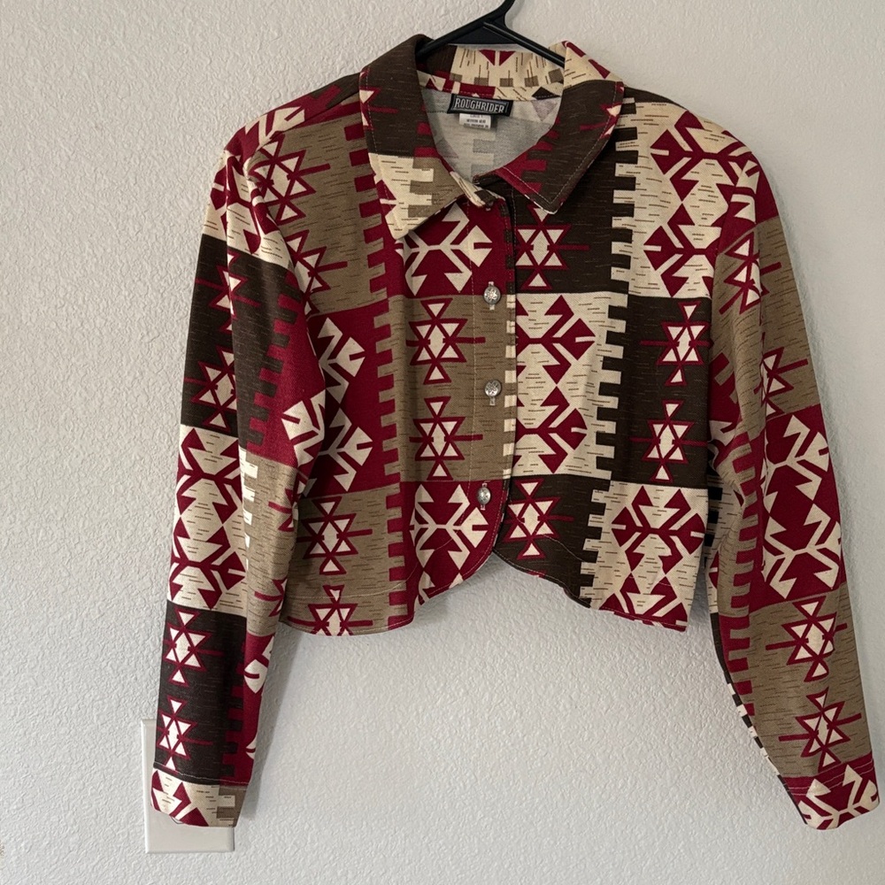 Geometric Patterned Blazer in Red and Brown